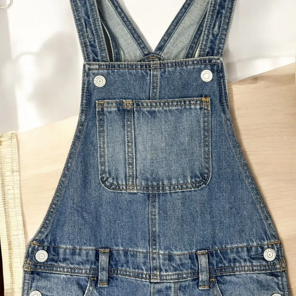 Old Navy Denim Bib Overalls Girls M 8 Distressed Straight Leg Casual